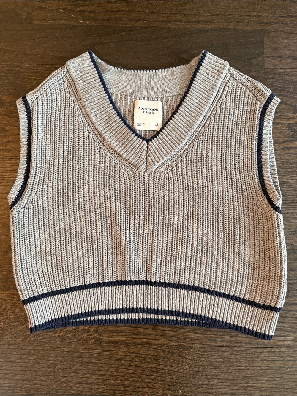 Abercrombie & Fitch Tan Knit Sweater Vest with Dark Trim